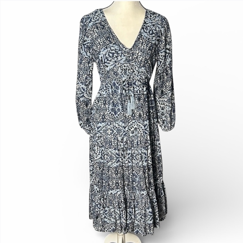 Lucky Brand Blue Print Midi Dress sz S
